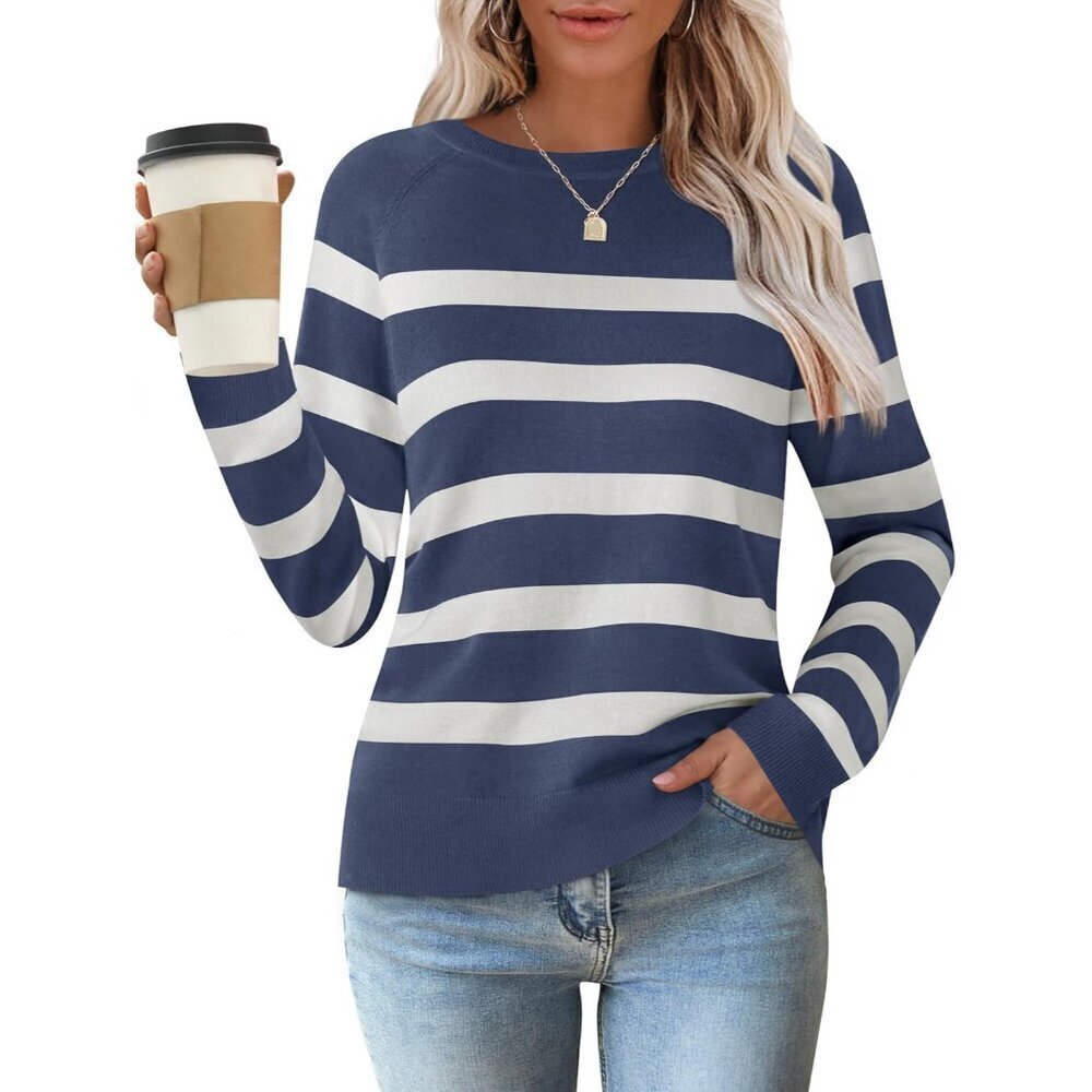 Women's Lightweight Striped Ribbed Knit Long Sleeve Top Casual Fall